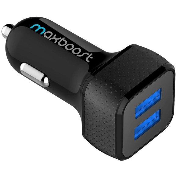 🔋Maxboost🔋 Car Charger Adapter, 4.8A/24W 2 USB Smart Port Car Charger [Black] - Picture 1 of 16